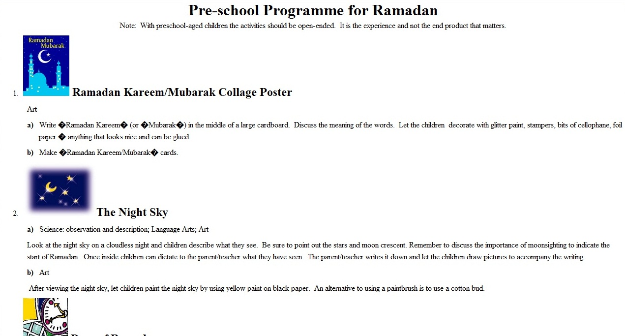 Preschool Program for Ramadan